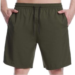 Aimage Men's Pull-On Wrinkle-Resistant Casual Athletic/Lounge Short | Army Green